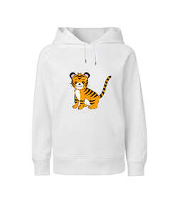 Yavru Kaplan Baskılı Beyaz Çocuk Unisex Hoodie Kapüşonlu