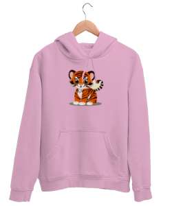 Yavru Kaplan Resimli Pembe Unisex Kapşonlu Sweatshirt