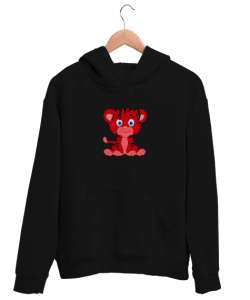 Yavru Kaplan Resimli Siyah Unisex Kapşonlu Sweatshirt