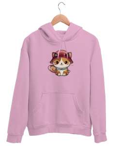 Yavru Kedi Resimli Pembe Unisex Kapşonlu Sweatshirt