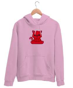 Yavru Kedi Resimli Pembe Unisex Kapşonlu Sweatshirt