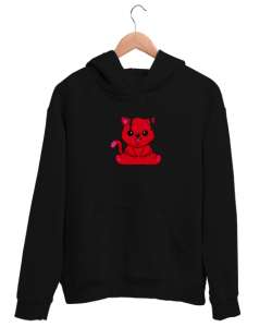 Yavru Kedi Resimli Siyah Unisex Kapşonlu Sweatshirt