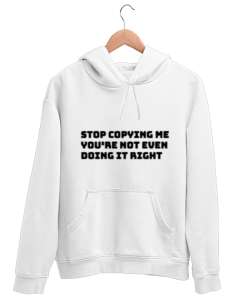 Yazı Baskılı Beyaz Unisex Kapşonlu Sweatshirt