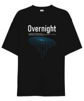 Yazı - Çizim - Overnight Siyah Oversize Unisex Tişört - Thumbnail