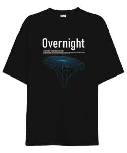 Yazı - Çizim - Overnight Siyah Oversize Unisex Tişört