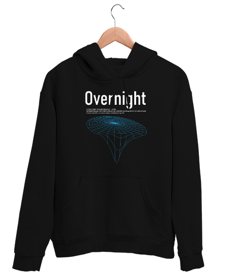 Tisho - Yazı - Çizim - Overnight Siyah Unisex Kapşonlu Sweatshirt