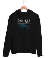 Yazı - Çizim - Overnight Siyah Unisex Kapşonlu Sweatshirt - Thumbnail