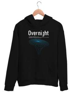 Yazı - Çizim - Overnight Siyah Unisex Kapşonlu Sweatshirt