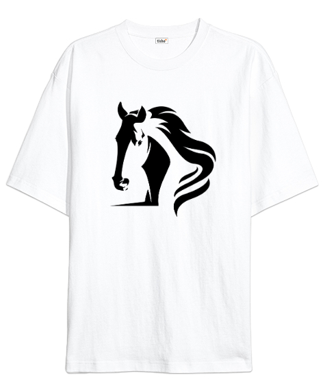 Tisho - Yeleli Havalı At - Horse Beyaz Oversize Unisex Tişört