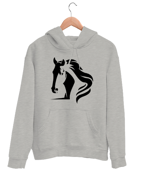 Tisho - Yeleli Havalı At - Horse Gri Unisex Kapşonlu Sweatshirt