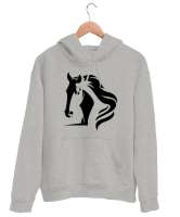 Yeleli Havalı At - Horse Gri Unisex Kapşonlu Sweatshirt - Thumbnail