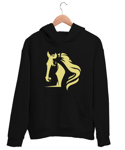 Tisho - Yeleli Havalı At - Horse Siyah Unisex Kapşonlu Sweatshirt