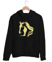 Yeleli Havalı At - Horse Siyah Unisex Kapşonlu Sweatshirt - Thumbnail