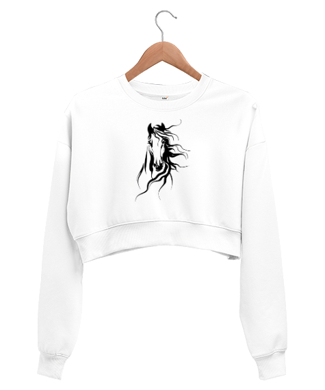 Tisho - Yeleli Havalı At - Horse v2 Beyaz Kadın Crop Sweatshirt