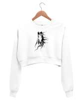 Yeleli Havalı At - Horse v2 Beyaz Kadın Crop Sweatshirt - Thumbnail