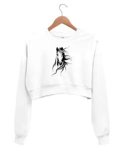 Yeleli Havalı At - Horse v2 Beyaz Kadın Crop Sweatshirt