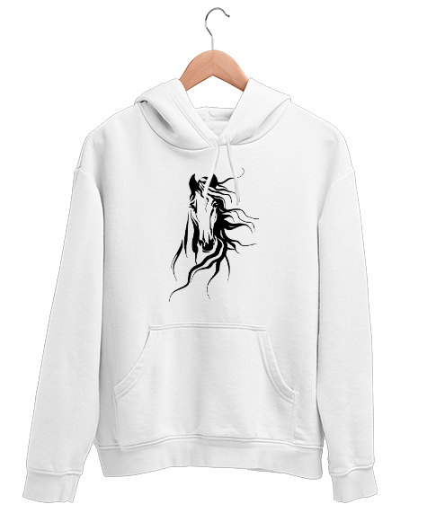 Tisho - Yeleli Havalı At - Horse v2 Beyaz Unisex Kapşonlu Sweatshirt