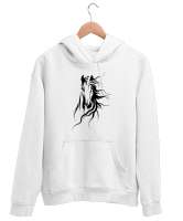 Yeleli Havalı At - Horse v2 Beyaz Unisex Kapşonlu Sweatshirt - Thumbnail