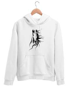 Yeleli Havalı At - Horse v2 Beyaz Unisex Kapşonlu Sweatshirt