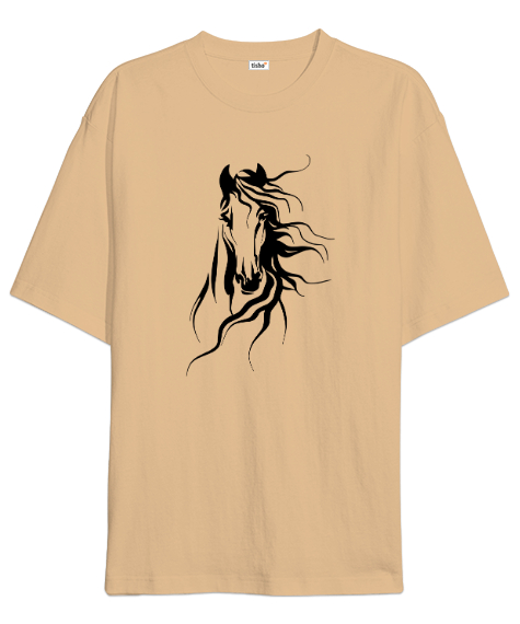 Tisho - Yeleli Havalı At - Horse v2 Camel Oversize Unisex Tişört