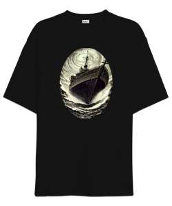 yelkenli gemi Siyah Oversize Unisex Tişört