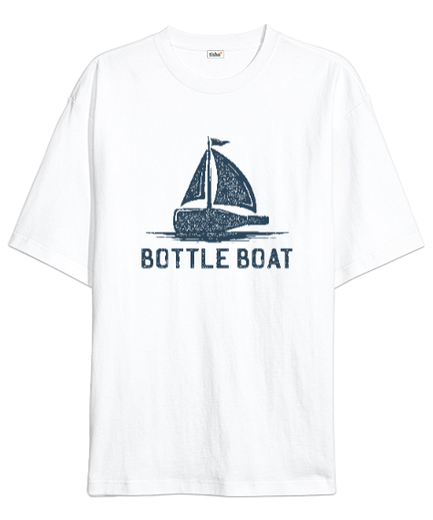 Tisho - Yelkenli Şişe - Bottle Boat Beyaz Oversize Unisex Tişört