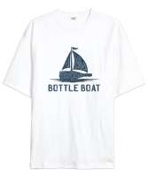 Yelkenli Şişe - Bottle Boat Beyaz Oversize Unisex Tişört - Thumbnail