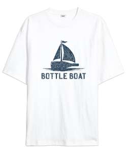 Yelkenli Şişe - Bottle Boat Beyaz Oversize Unisex Tişört