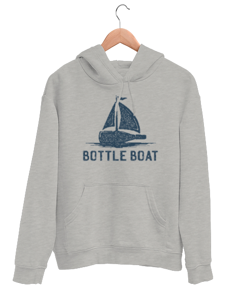 Tisho - Yelkenli Şişe - Bottle Boat Gri Unisex Kapşonlu Sweatshirt