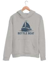 Yelkenli Şişe - Bottle Boat Gri Unisex Kapşonlu Sweatshirt - Thumbnail