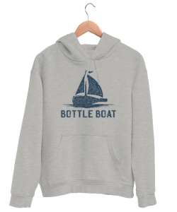 Yelkenli Şişe - Bottle Boat Gri Unisex Kapşonlu Sweatshirt