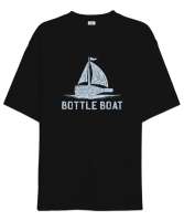 Yelkenli Şişe - Bottle Boat Siyah Oversize Unisex Tişört - Thumbnail