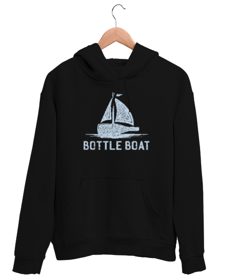 Tisho - Yelkenli Şişe - Bottle Boat Siyah Unisex Kapşonlu Sweatshirt