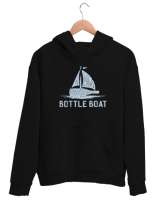 Yelkenli Şişe - Bottle Boat Siyah Unisex Kapşonlu Sweatshirt - Thumbnail