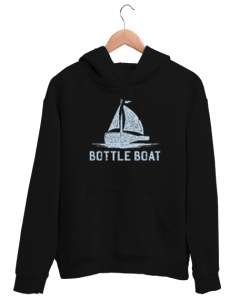 Yelkenli Şişe - Bottle Boat Siyah Unisex Kapşonlu Sweatshirt