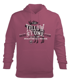 Yellowstone Montana Geyik Baskılı Gül Kurusu Erkek Kapüşonlu Hoodie Sweatshirt