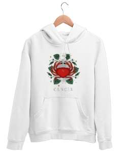 YENGEÇ BURCU Beyaz Unisex Kapşonlu Sweatshirt