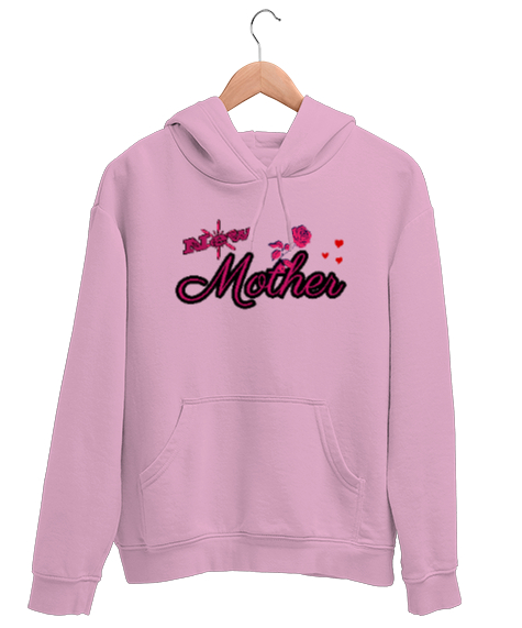 Tisho - Yeni Anne - New Mother - Gül Ve Kalpler Pembe Unisex Kapşonlu Sweatshirt