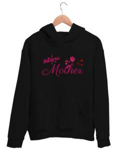 Yeni Anne - New Mother - Gül Ve Kalpler Siyah Unisex Kapşonlu Sweatshirt