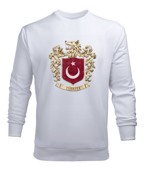 Tisho - Yeni Bozkurt Armalı Milli Arma Türkiye Beyaz Erkek Sweatshirt