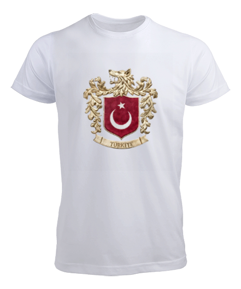 Tisho - Yeni Bozkurt Armalı Milli Arma Türkiye Beyaz Erkek Tişört