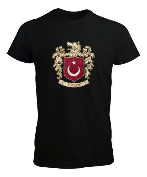 Tisho - Yeni Bozkurt Armalı Milli Arma Türkiye Siyah Erkek Tişört