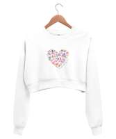 yeni nesil Beyaz Kadın Crop Sweatshirt - Thumbnail