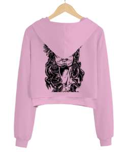 Yeni nesil Pembe Kadın Crop Hoodie Kapüşonlu Sweatshirt