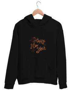 yeni yıl Siyah Unisex Kapşonlu Sweatshirt