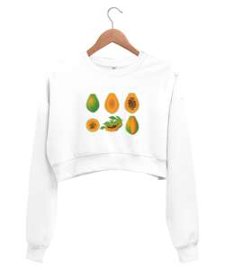 Yeşil papaya meyvesi Beyaz Kadın Crop Sweatshirt