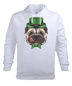 YEŞİL ŞAPKALI KÖPEK BASKILI ERKEK SWEATSHİRT Erkek Kapüşonlu Hoodie Sweatshirt