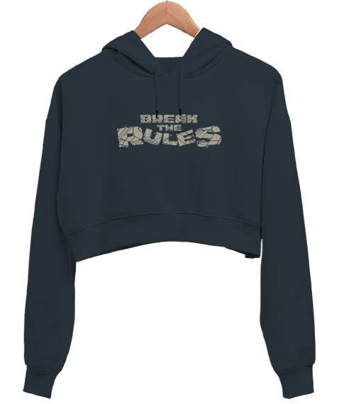 Tisho - Yık Kuralları - Break Rules Füme Kadın Crop Hoodie Kapüşonlu Sweatshirt