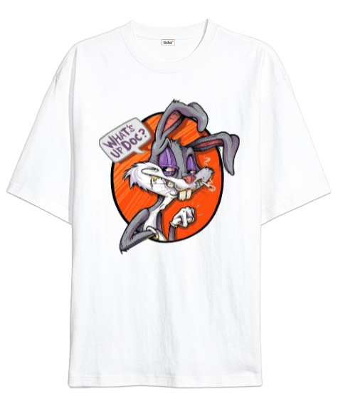 Tisho - Yıkık Bugs Bunny Beyaz Oversize Unisex Tişört