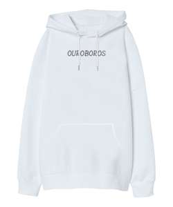 Yılan Tasarım Beyaz Oversize Unisex Kapüşonlu Sweatshirt